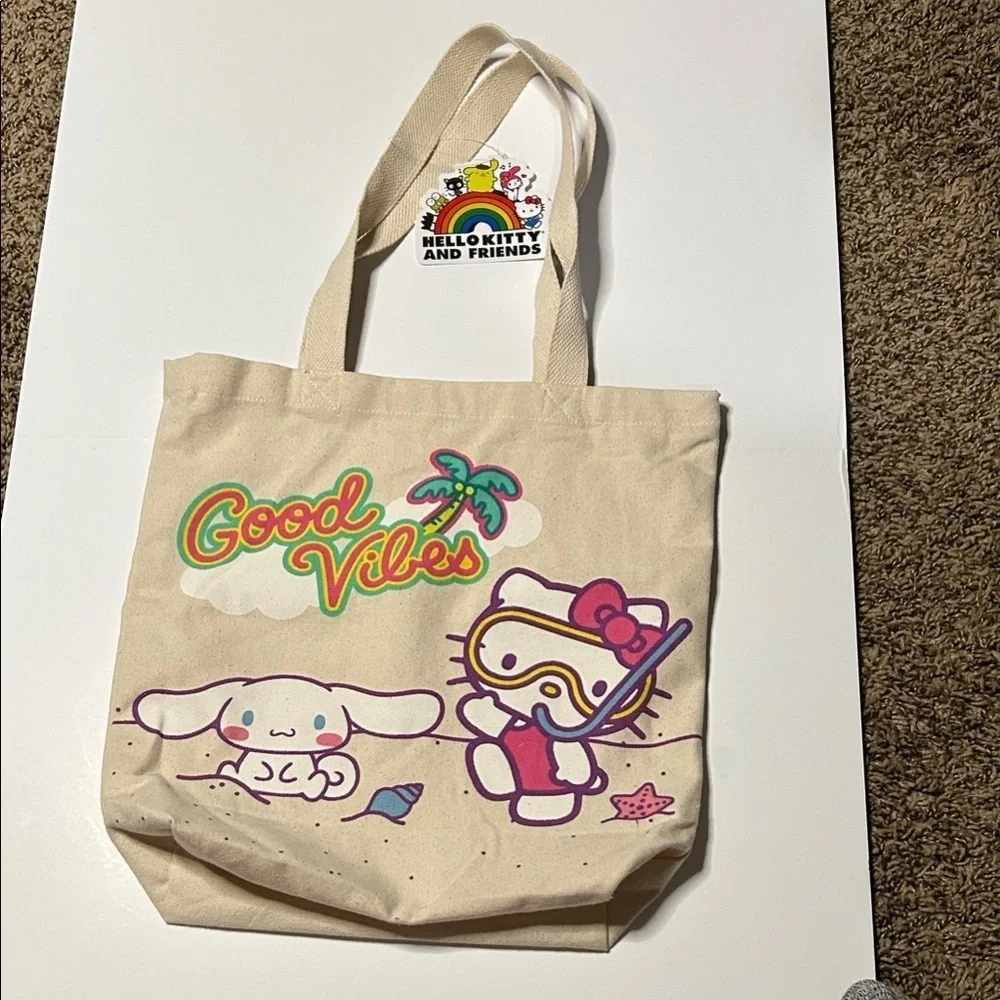 Hello Kitty Natural Canvas Tote Bag -Good Vibes NWT